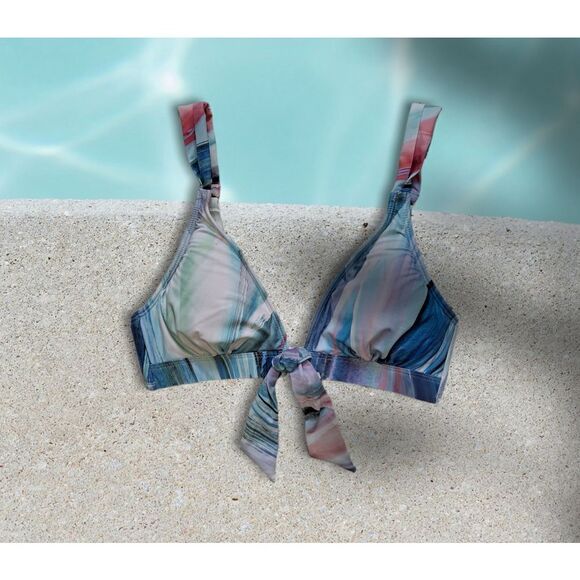 mynah Reef Tie Front Triangle Bra Bikini Top Multi Colored XSmall - Picture 1 of 4